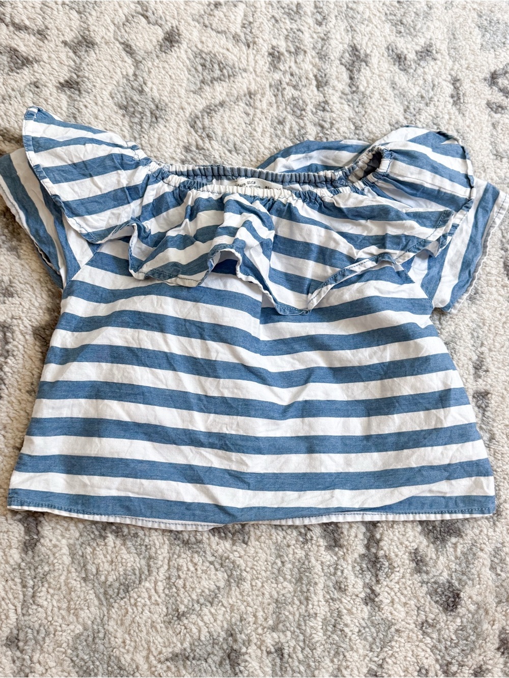 Zara Blue and White Striped Off Shoulder Top